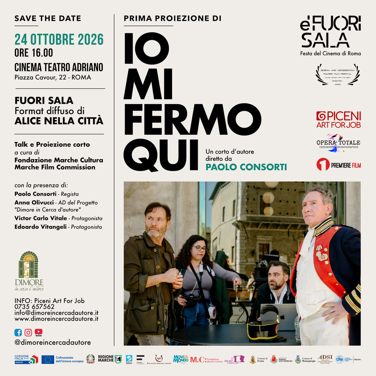 “Io mi Fermo qui”, anteprima nazionale a Roma per il corto girato nel Fermano